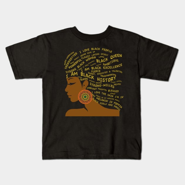 I Am Black History & Excellence Hair Word Art Kids T-Shirt by blackartmattersshop